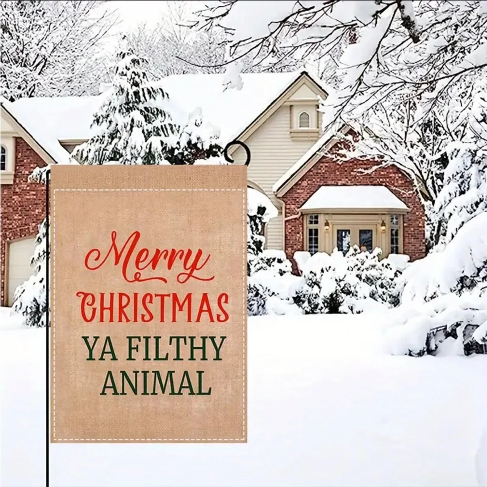 Merry Christmas Ya Filthy Animal Outdoor Flag, NWT